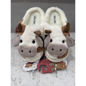 COW Ladies M Size 7/8 Memory Foam Hood Back Slippers House Shoes Faux Fur